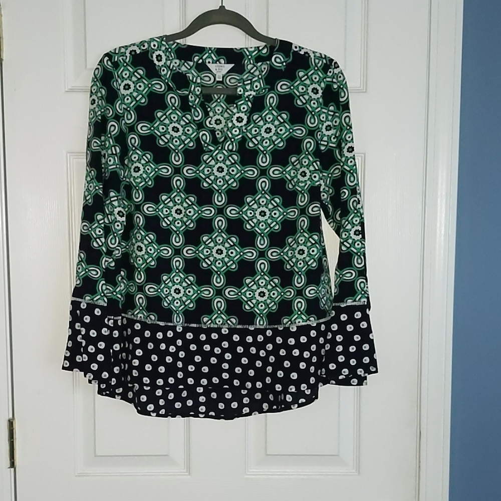 Crown & Ivy green navy white top  Sz PMNWT